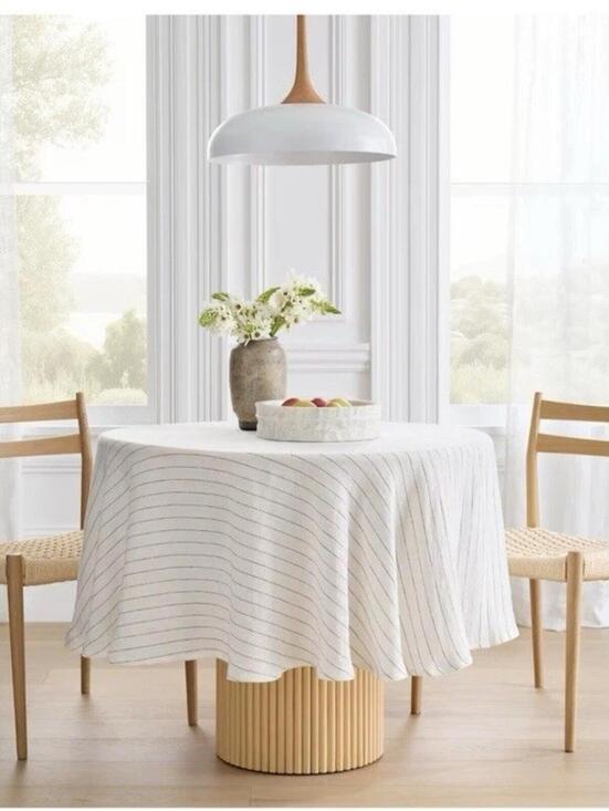 Quince Other - NWT Quince European Linen Round Tablecloth 70” Pencil Stripe Cream 100% Flax